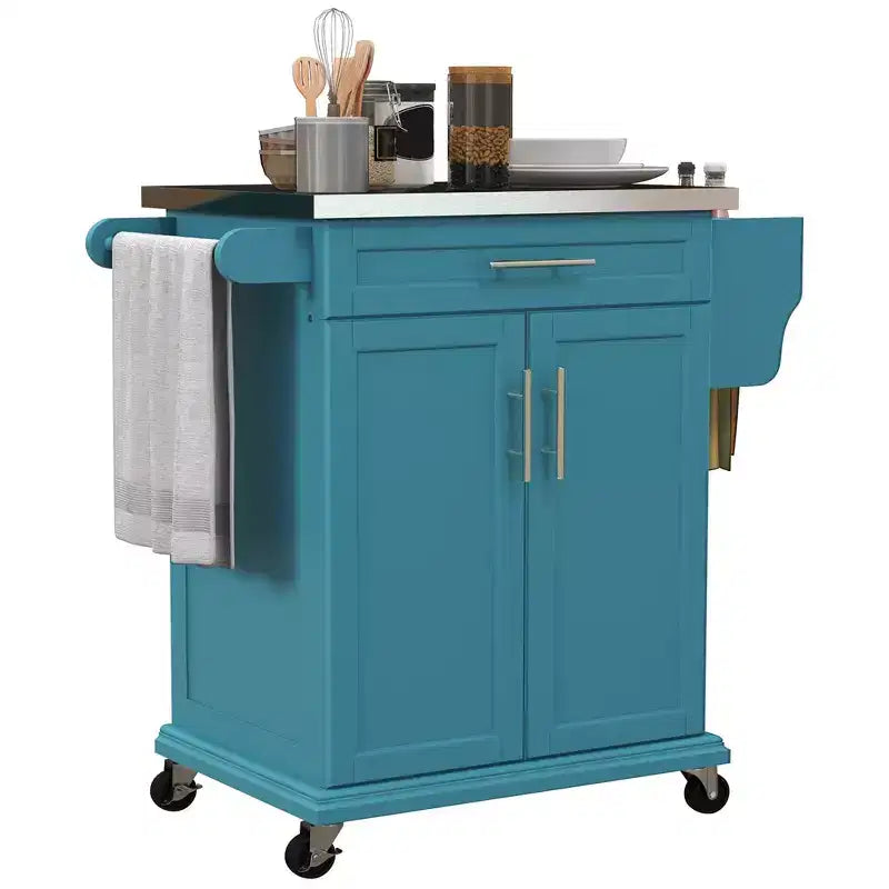 Carrello da cucina su ruote con cassetto e armadietto