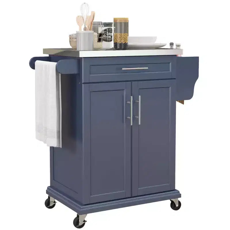 Carrello da cucina su ruote con cassetto e armadietto