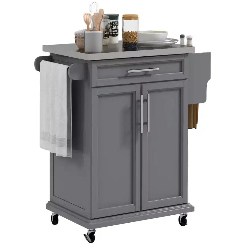 Carrello da cucina su ruote con cassetto e armadietto