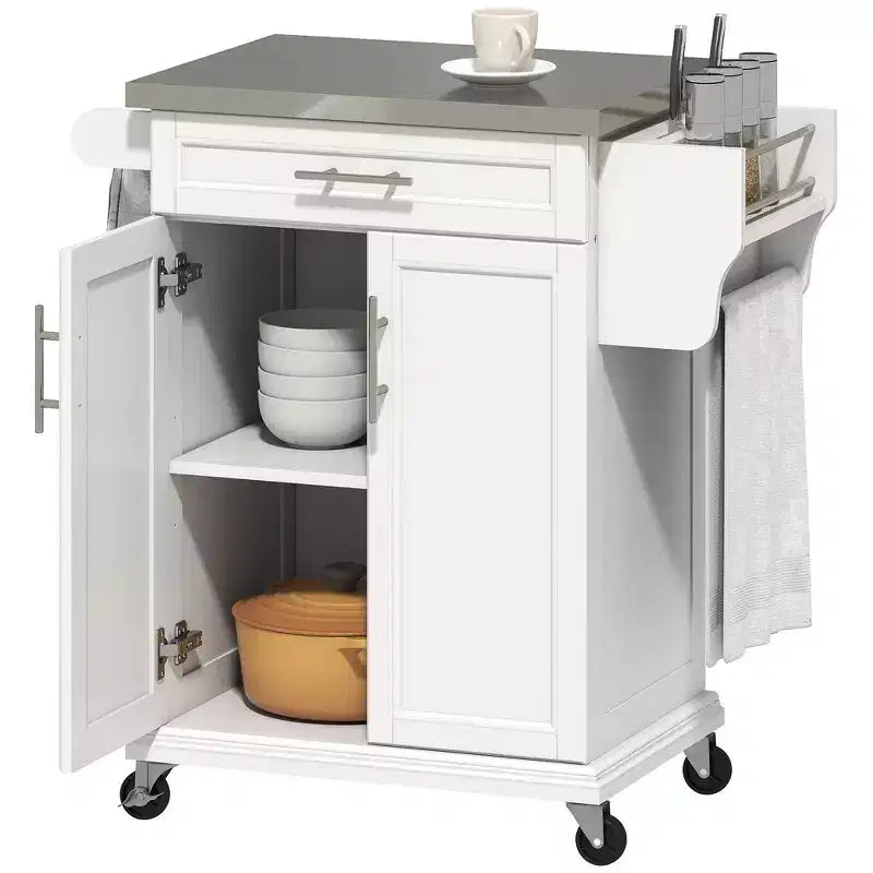 Carrello da cucina su ruote con cassetto e armadietto