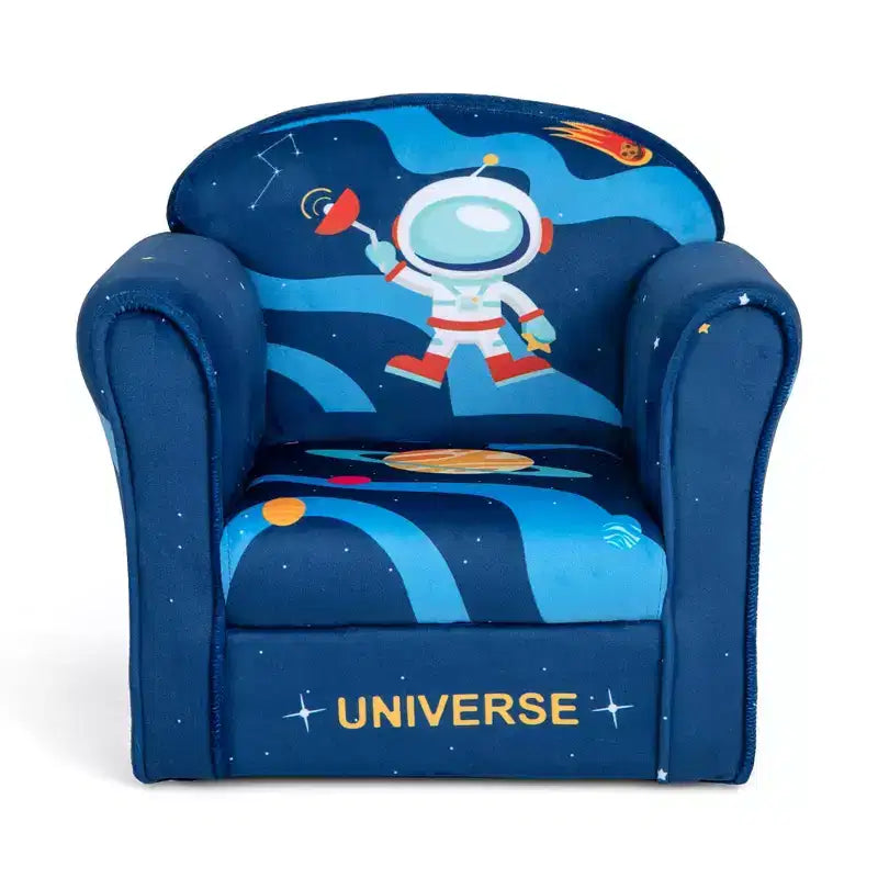 Divano per bambini Poltrona imbottita per bambini con braccioli e struttura in legno massello - Blu marino