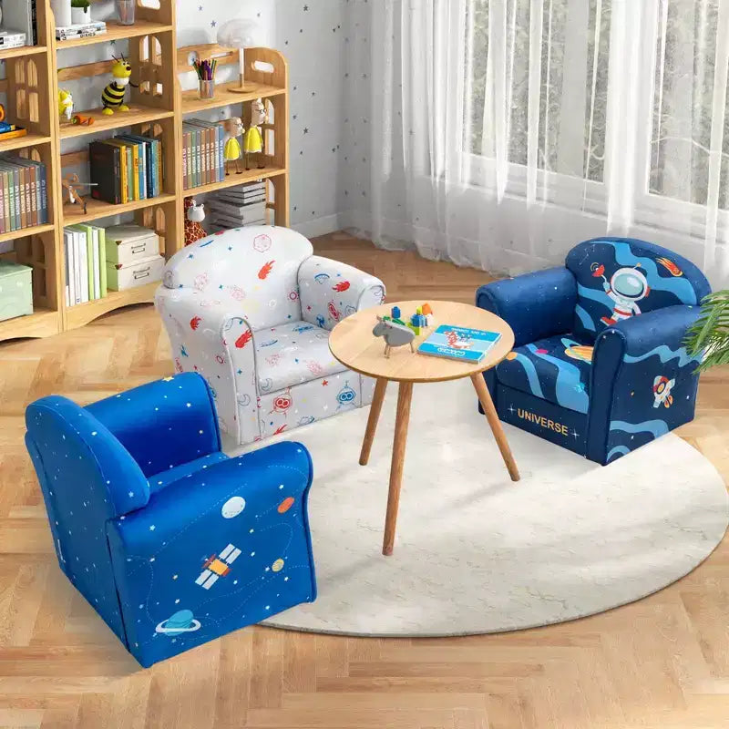 Divano per bambini Poltrona imbottita per bambini con braccioli e struttura in legno massello - Blu marino