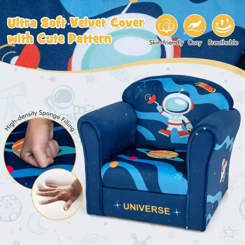 Divano per bambini Poltrona imbottita per bambini con braccioli e struttura in legno massello - Blu marino