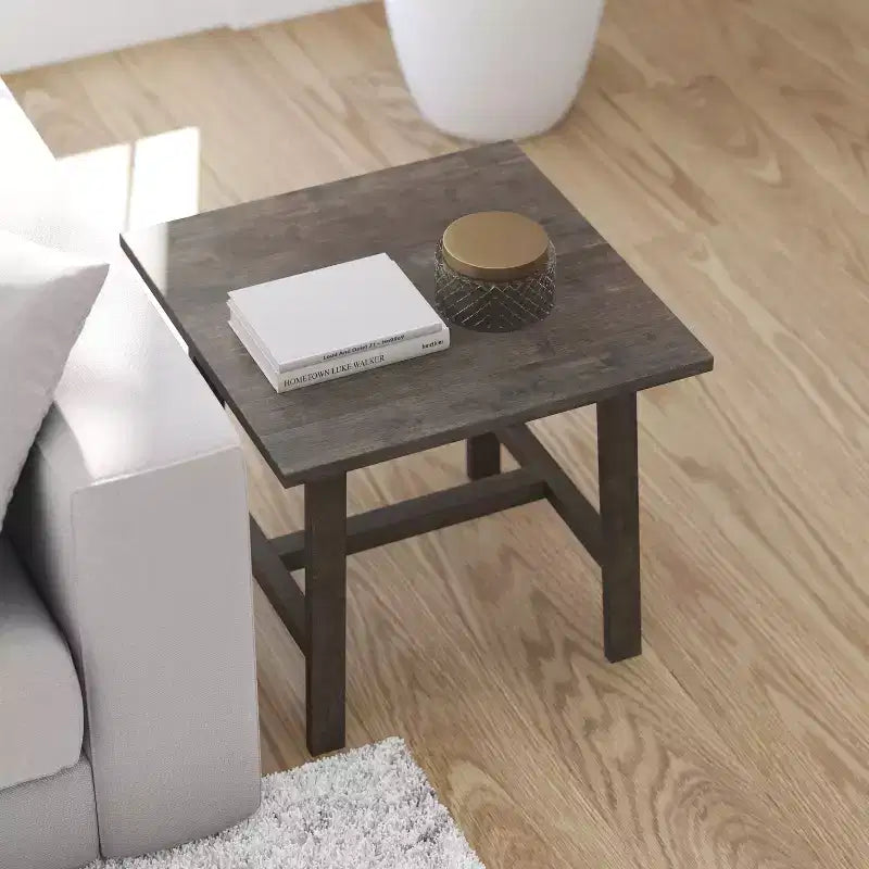 Tavolino laterale con base a cavalletto, in legno massiccio