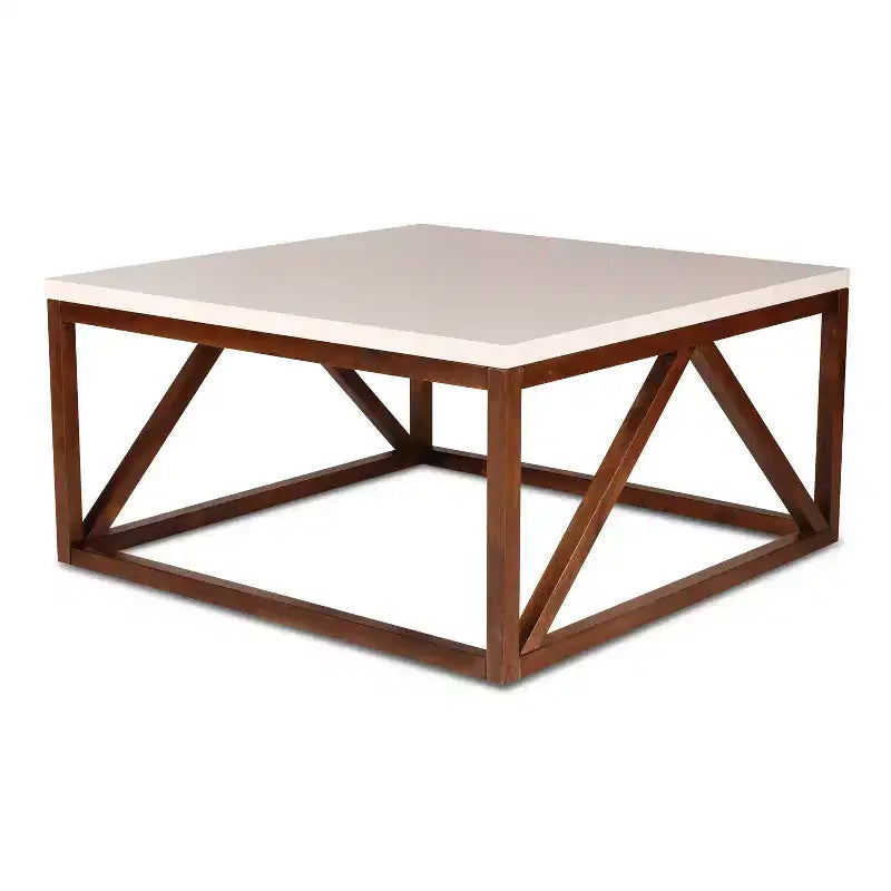 Kate and Laurel Truss Square MDF Coffee Table, 36x36x18, White and Walnut Brown