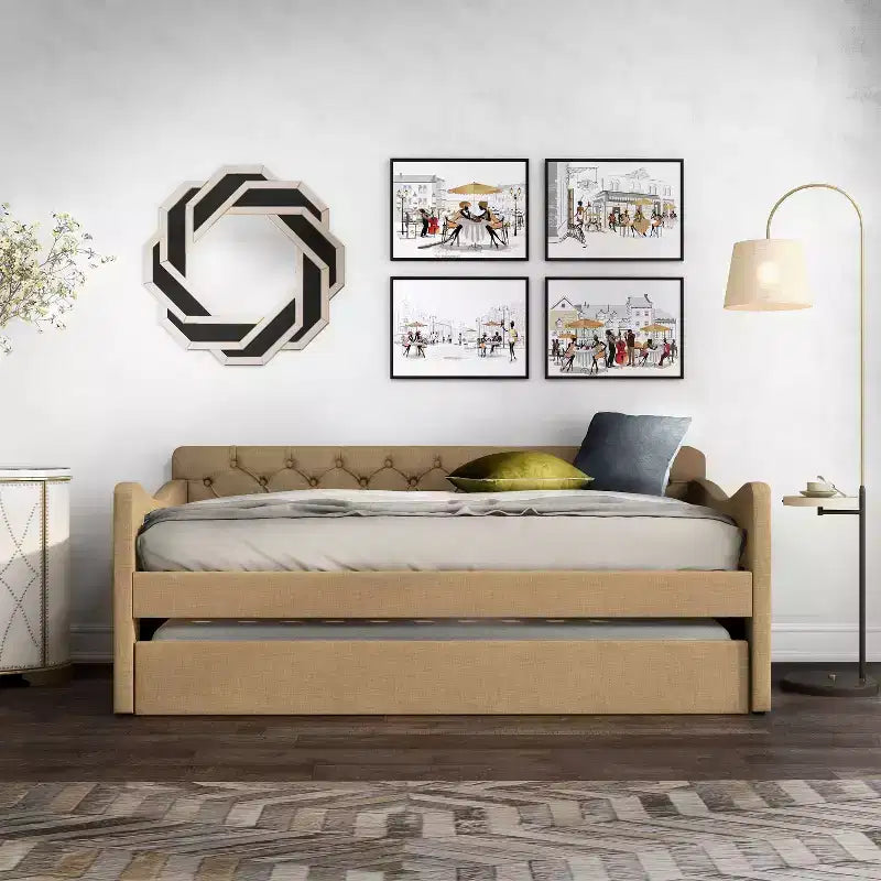 Letto a giorno imbottito singolo con rotelle